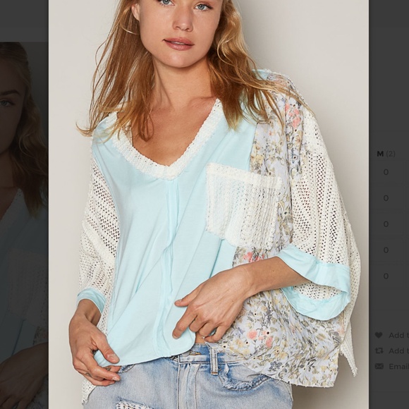 POL “ Ft Myers 2 “ POL V-Neck Crochet Detail  Floral Contrast Knit Top BR28 - Picture 1 of 5